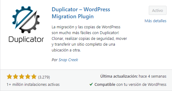 Imagen del plugin Duplicator en WordPress
